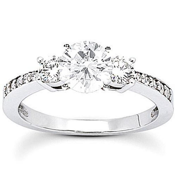 13881 1.51 CT Diamonds 3 Stone Engagement Ring, 14K White Gold - Size 6.5
