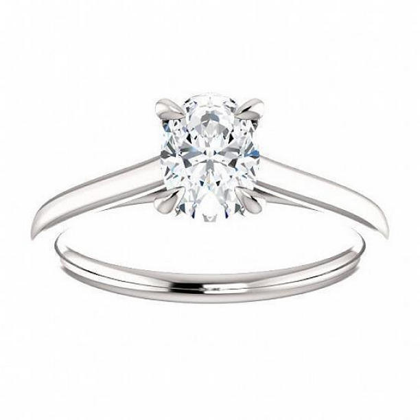 21026 Oval Shaped Diamond 1 CT Solid Engagement Ring, 14K White Gold - Size 6.5