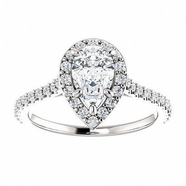 Picture of Harry Chad Enterprises 21130 1.75 CT Pear with Round Accent Diamond Halo Engagement Ring, Size 6.5
