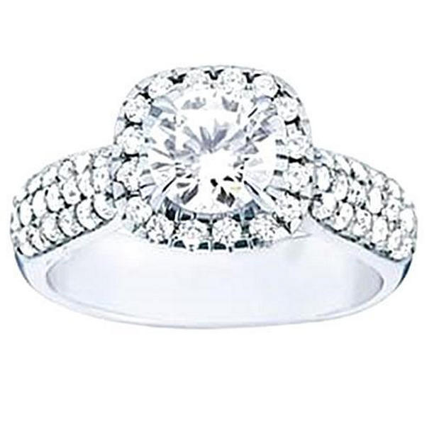 21264 2.25 CT Round Diamond Halo White Gold Engagement Ring, Size 6.5