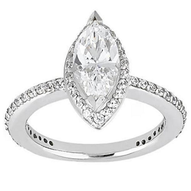 21285 1.5 CT Marquise Cut Halo Diamond Ring with Accent, 14K White Gold - Size 6.5