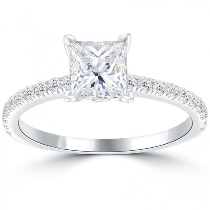 1.50 CT White Gold Diamond Princess Cut Classic Engagement Ring, Size 6.5