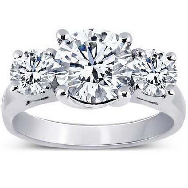 21570 Three Stone 1.70 CT Diamonds Anniversary Ring, 14K White Gold - Size 6.5