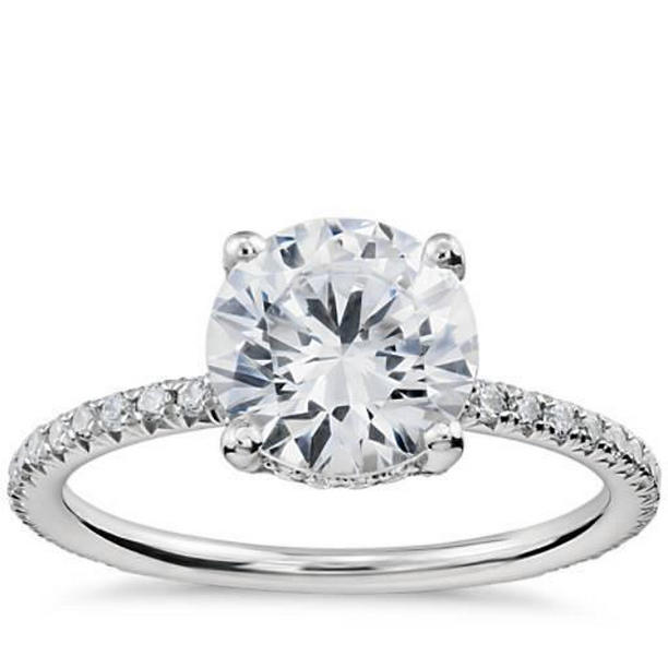 21657 2 CT Round Cut Diamonds Engagement Ring, 14K White Gold - Size 6.5