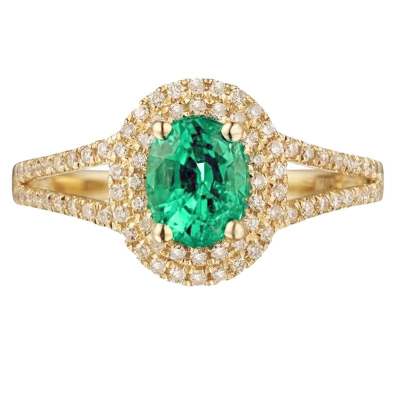 Picture of Harry Chad Enterprises 27224 6 CT 14K Gold Oval Shaped Green Emerald with Round Diamond Ring&#44; Size 6.5