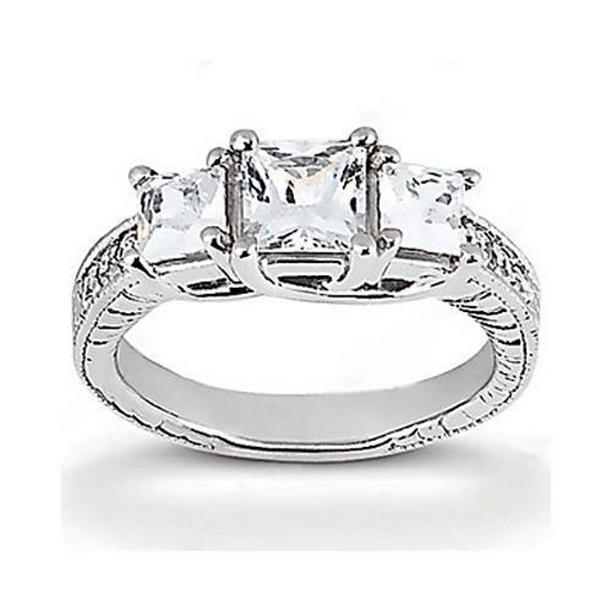 Princess Cut 2.43 CT Diamond 3 Stone Engagement Ring, White Gold - Size 6.5