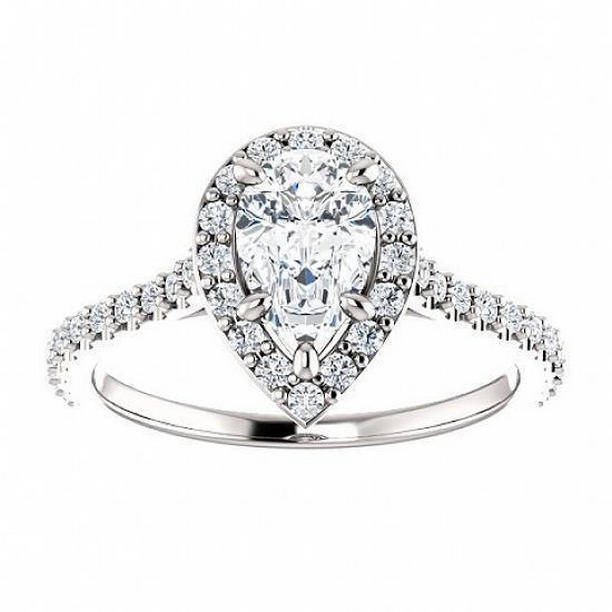 Picture of Harry Chad Enterprises 27623 1.50 CT Halo Pear & Round Solitaire with Accents Diamond Ring&#44; Size 6.5