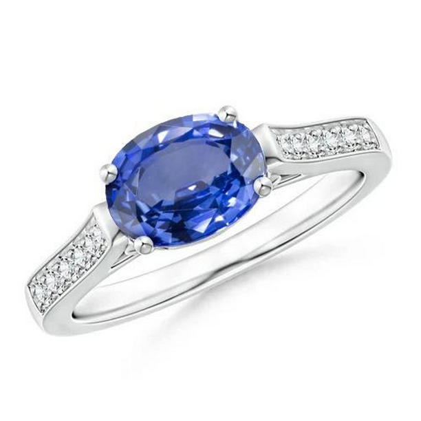 32806 2.60 CT Oval Sri Lanka Sapphire Diamonds Ring, 14K White Gold - Size 6.5