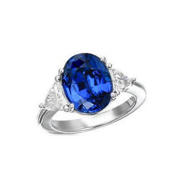 32839 3.50 CT Oval & Trillion Ceylon Sapphire Diamonds Ring, White Gold - Size 6.5