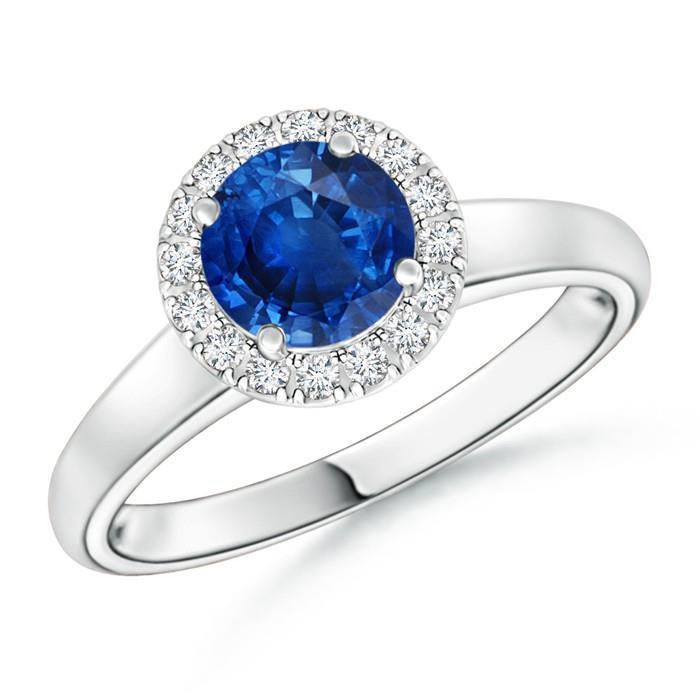 32853 2.80 CT Solitaire with Accents Ceylon Sapphire Diamonds Ring, 14K White Gold - Size 6.5