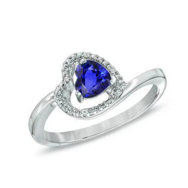 32860 1.85 CT Heart & Round Sri Lanka Sapphire & Diamonds Ring, White Gold - Size 6.5