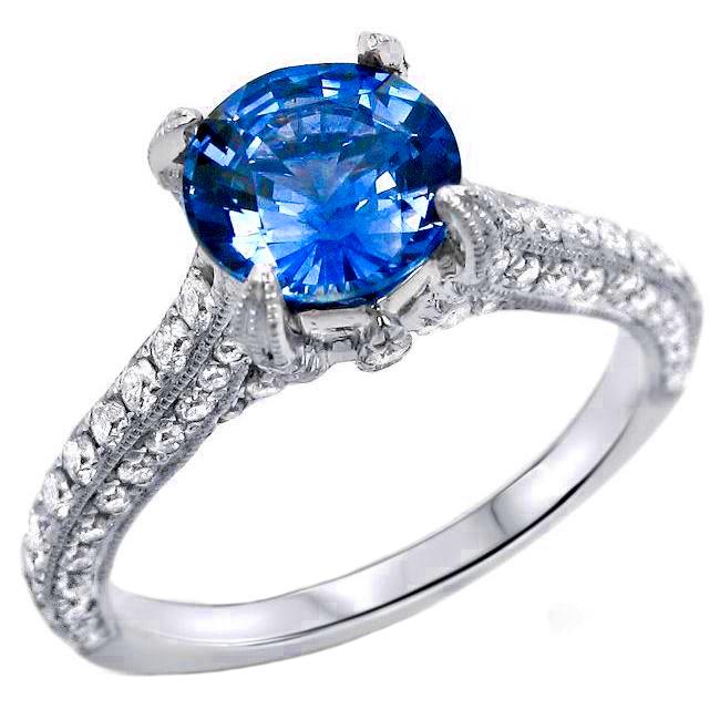 Picture of Harry Chad Enterprises 32889 4.50 CT Sri Lankan Sapphire with Diamonds Round Cut Ring&#44; Size 6.5