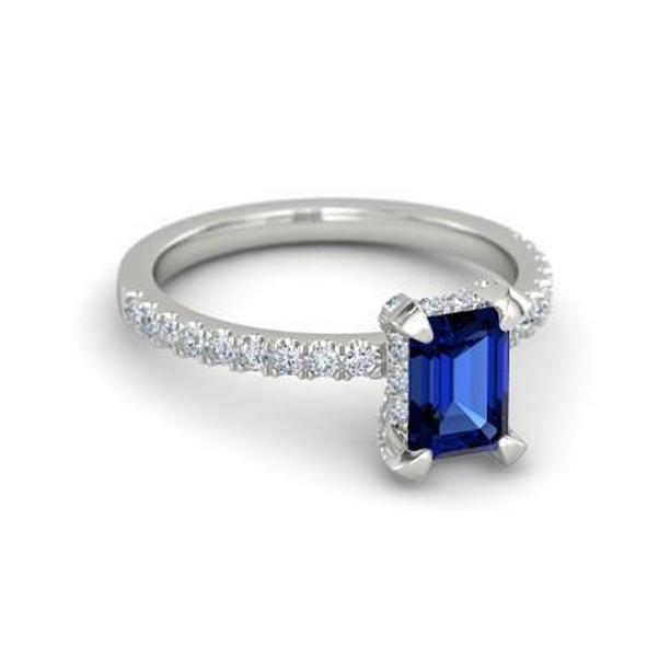 Picture of Harry Chad Enterprises 32911 3 CT Emerald & Round Ceylon Sapphire Prong Set Diamond Ring&#44; Size 6.5