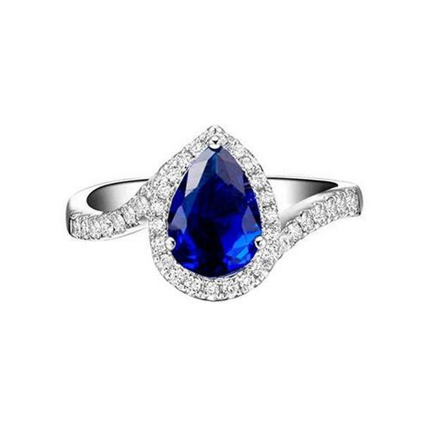 32949 4.30 CT Sri Lankan Sapphire & Diamonds Ring, 14K White Gold - Size 6.5