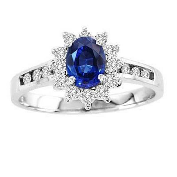 32978 3.80 CT Sri Lanka Sapphire & Diamonds Round Cut Ring, White Gold - Size 6.5