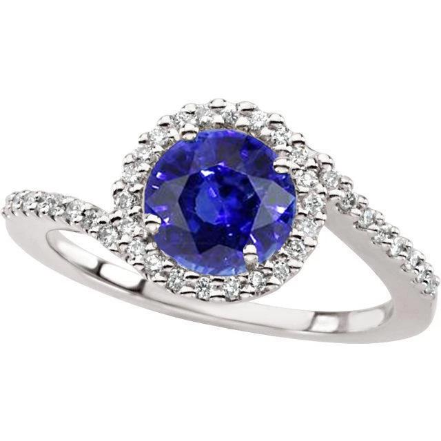 33232 2.50 CT Sri Lankan Sapphire & Diamond Stackable Ring, 14K White Gold - Size 6.5
