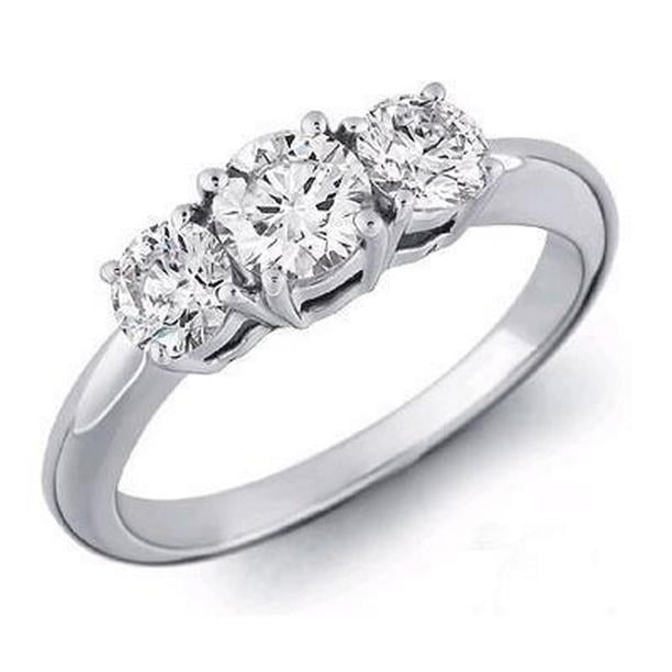 33313 1.60 CT Round Diamond Three Stone Engagement Ring, 14K White Gold - Size 6.5
