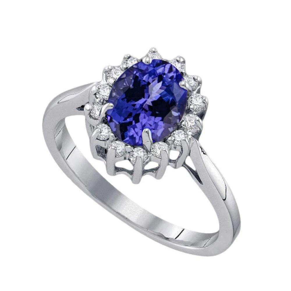 3787 Big Oval Tanzanite Stone 1.95 CT Diamond Fancy Ring, Gold - Size 6.5