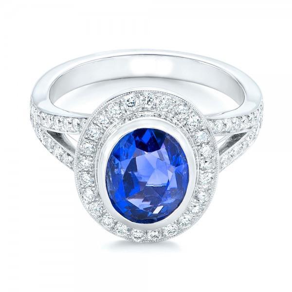 37886 Big Ceylon Sapphire with Diamonds 4.75 CT Ring, 14K White Gold - Size 6.5