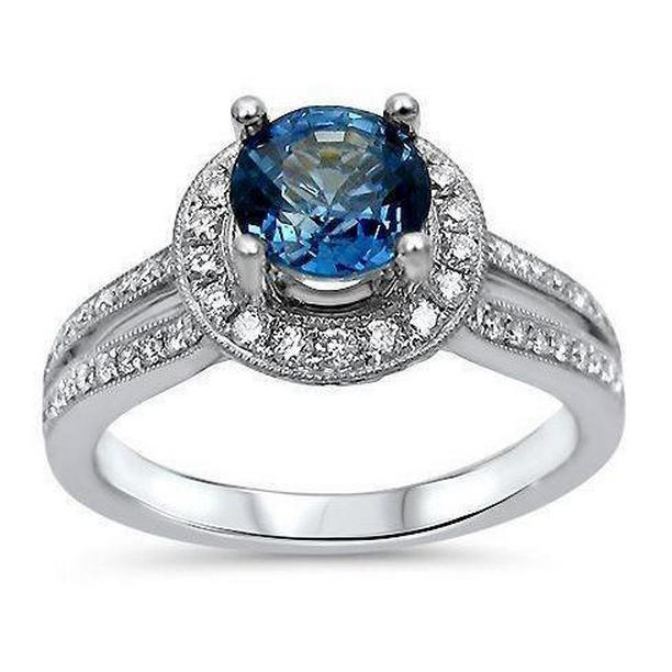 37916 Sri Lanka Sapphire & Diamonds 4 CT Ring Prong Set, 14K White Gold - Size 6.5