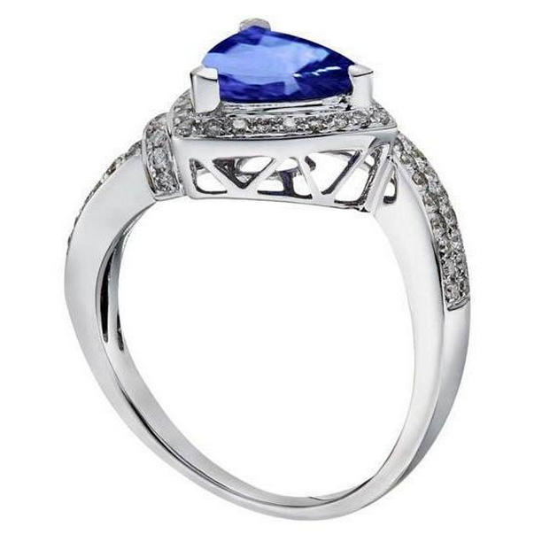 37954 1.51 CT Trillion Ceylon Sapphire & Round Diamonds Ring, White Gold - Size 6.5