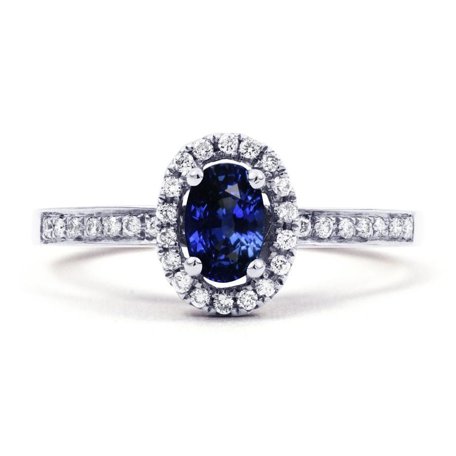 38003 2.50 CT Ceylon Blue Sapphire & Diamonds Ring, 14K White Gold - Size 6.5