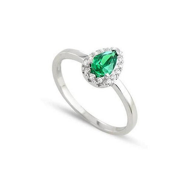 38029 3.75 CT Emerald & Diamonds Engagement Ring, 14K White Gold - Size 6.5