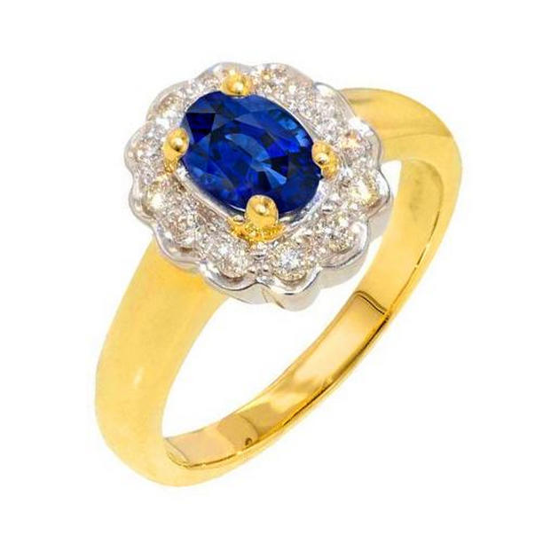 Picture of Harry Chad Enterprises 38109 2.26 CT Sri Lanka Sapphire Diamonds Two Tone Halo Ring&#44; Size 6.5