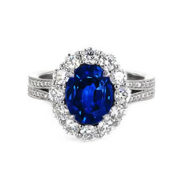 Picture of Harry Chad Enterprises 38117 2.75 CT Oval Sri Lanka Sapphire & Round Diamond Ring&#44; Solid Gold - Size 6.5