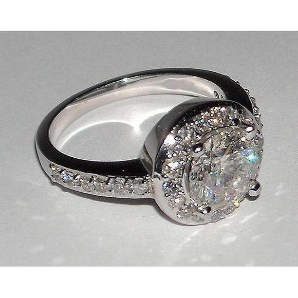 2.51 CT Round Diamond Pave Setting Engagement Ring, 14K White Gold - Size 6.5