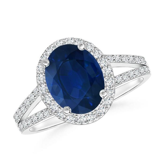 38194 Oval & Round Cut 3.90 CT Sapphire & Diamond Ring, 14K White Gold - Size 6.5