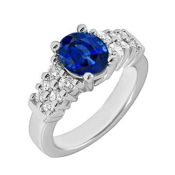 Picture of Harry Chad Enterprises 38201 2 CT Oval Cut Ceylon Blue Sapphire Ring&#44; White Gold - Size 6.5