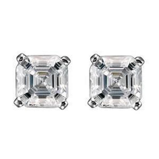 40940 1 CT Asscher Cut Diamond Stud Earring, 14K White Gold