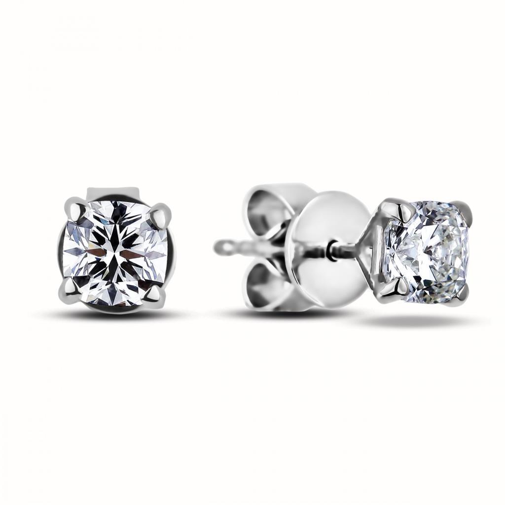 40944 1 CT Cushion Cut Diamond Stud Earring, 14K White Gold