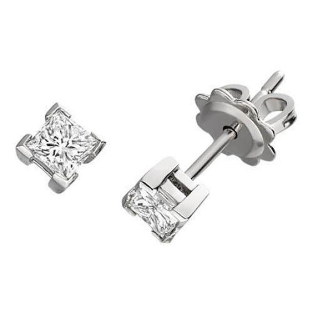 40952 1 CT Princess Cut Gold Diamond Stud Earring