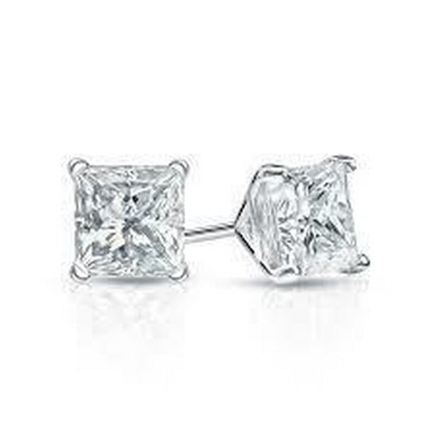 40955 1 CT Princess Cut Diamond Stud Earring, 14K White Gold