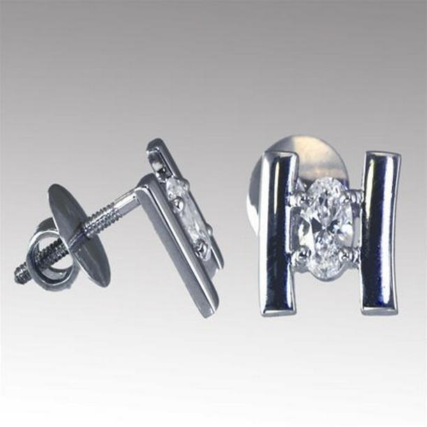 40961 1 CT Oval Cut Diamond Stud Earring, 14K White Gold