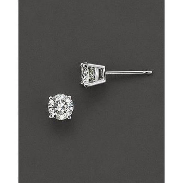 1 CT Prong Set Round Diamond Stud Earring, 14K White Gold