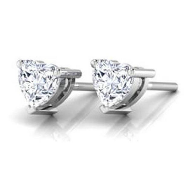 40968 1 CT Prong Set Heart Cut Diamond Stud Earring, 14K White Gold