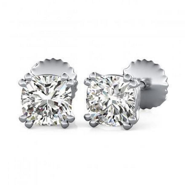 40997 1 CT Cushion Cut Double Prong Diamond Stud Earring, 14K White Gold