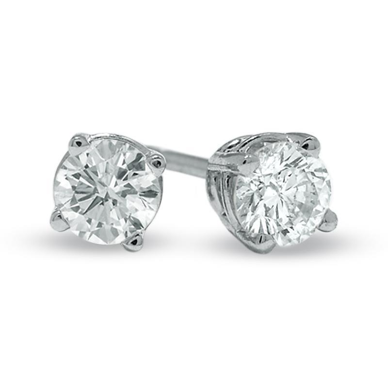 41008 1 CT Prong Set Solitaire Round Diamond Stud Earrings