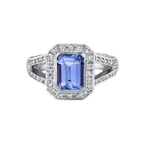 4101 Emerald Tanzanite Diamonds 5.36 CT Fancy Ring, 18K White Gold - Size 6.5