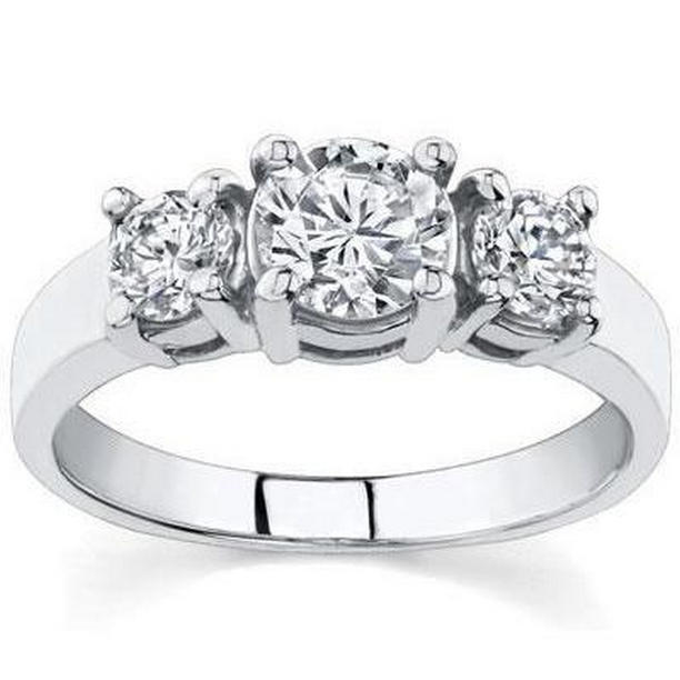 2 CT Round Diamond Three Stone Anniversary Ring, 14K White Gold - Size 6.5