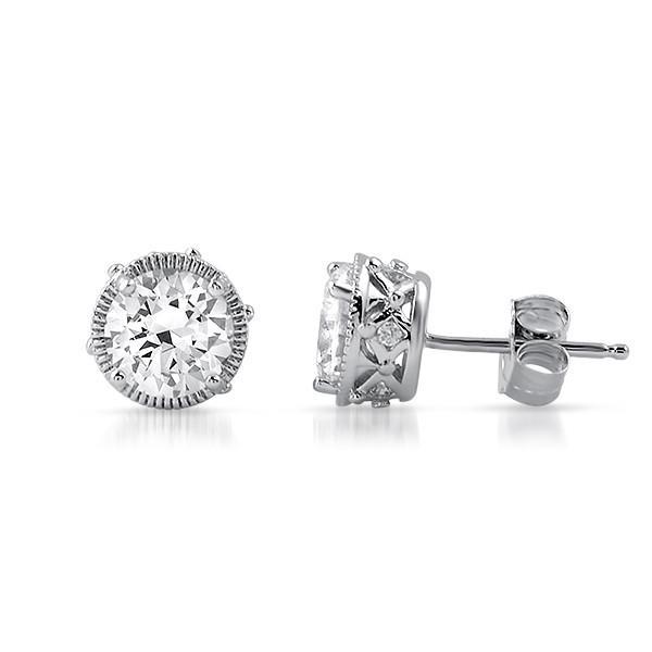 41057 1 CT Round Cut Diamond Stud Earring, 14K White Gold