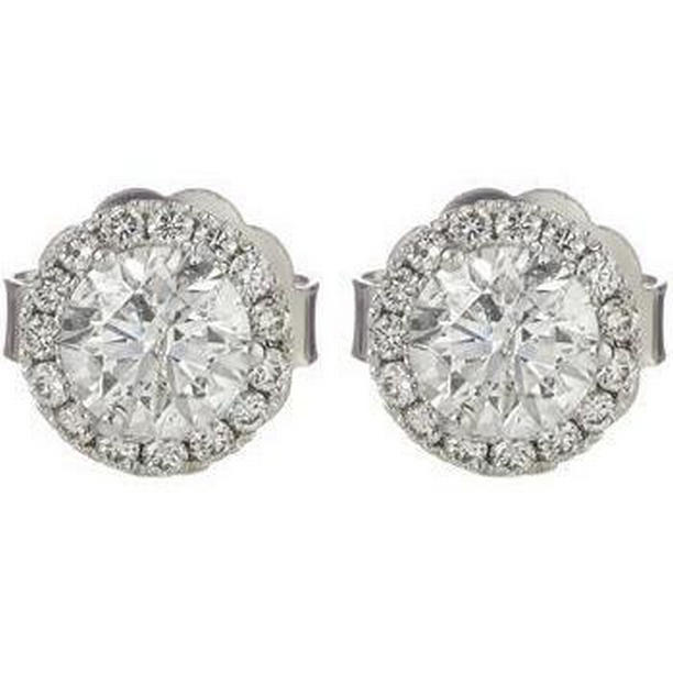 41957 2.1 CT Round Cut Halo Diamond Stud Earring, 14K White Gold