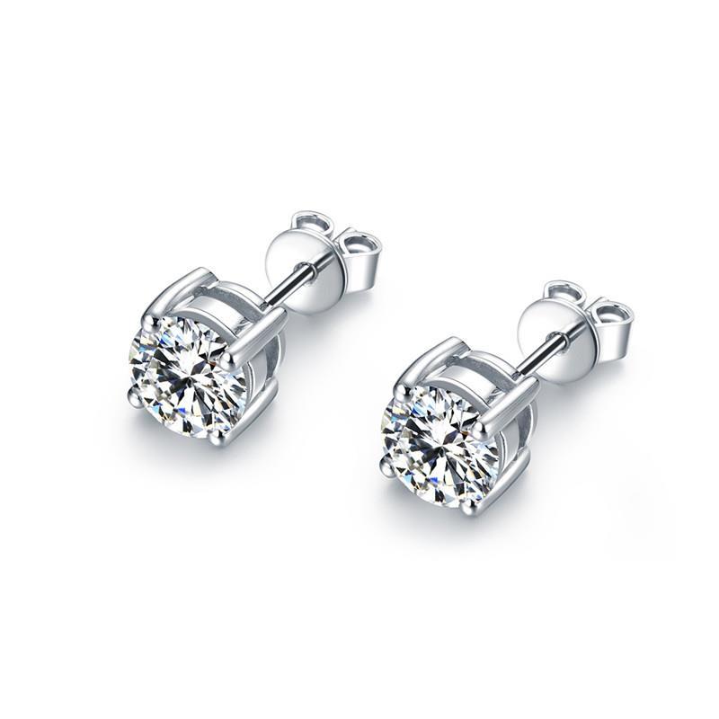 41970 1 CT Solitaire Round Cut Diamond Stud Earring, 14K White Gold