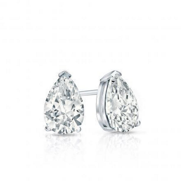 41992 1 CT Pear Cut Diamond Womens Stud Earrings, 14K White Gold