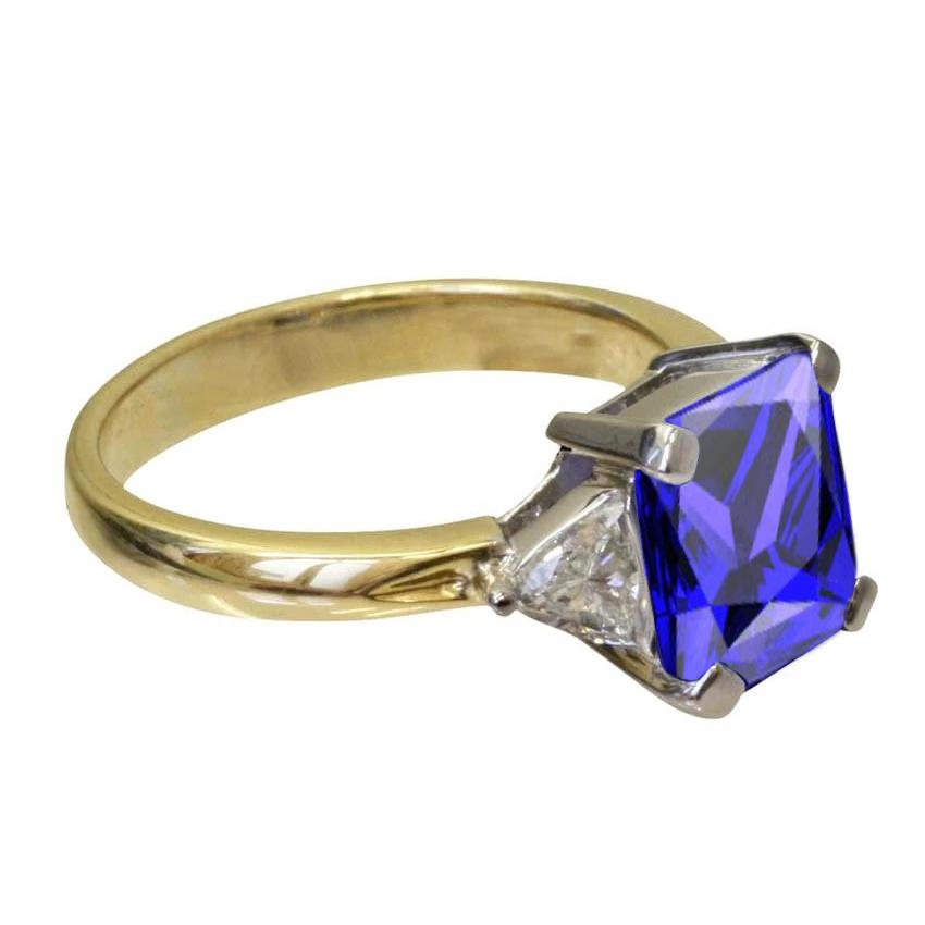 Picture of Harry Chad Enterprises 42 3-Stone Princess Cut Tanzanite Diamond 3.50 CT Two Tone Ring&#44; Size 6.5
