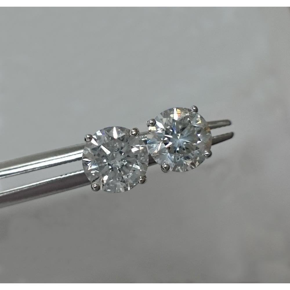 2 CT Prong Diamond Round Stud Solitaire Earrings, 14K White Gold