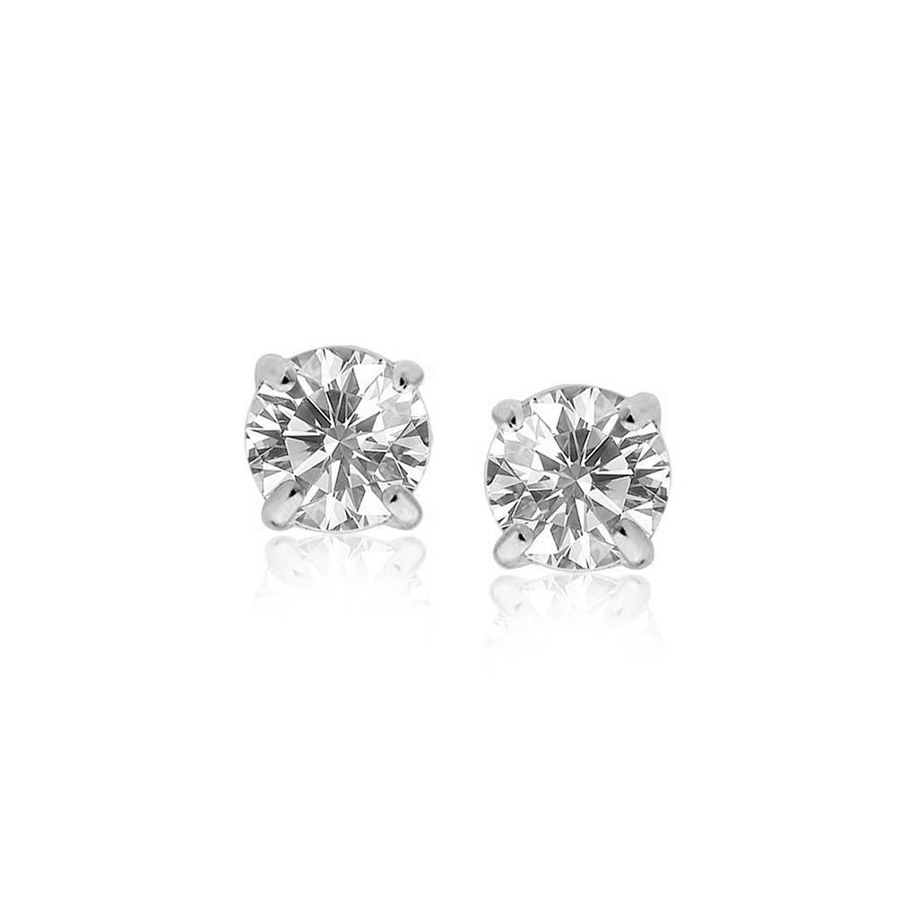 42027 1.3 CT Prong Set Solitaire Round Diamond Stud Earring, 14K White Gold